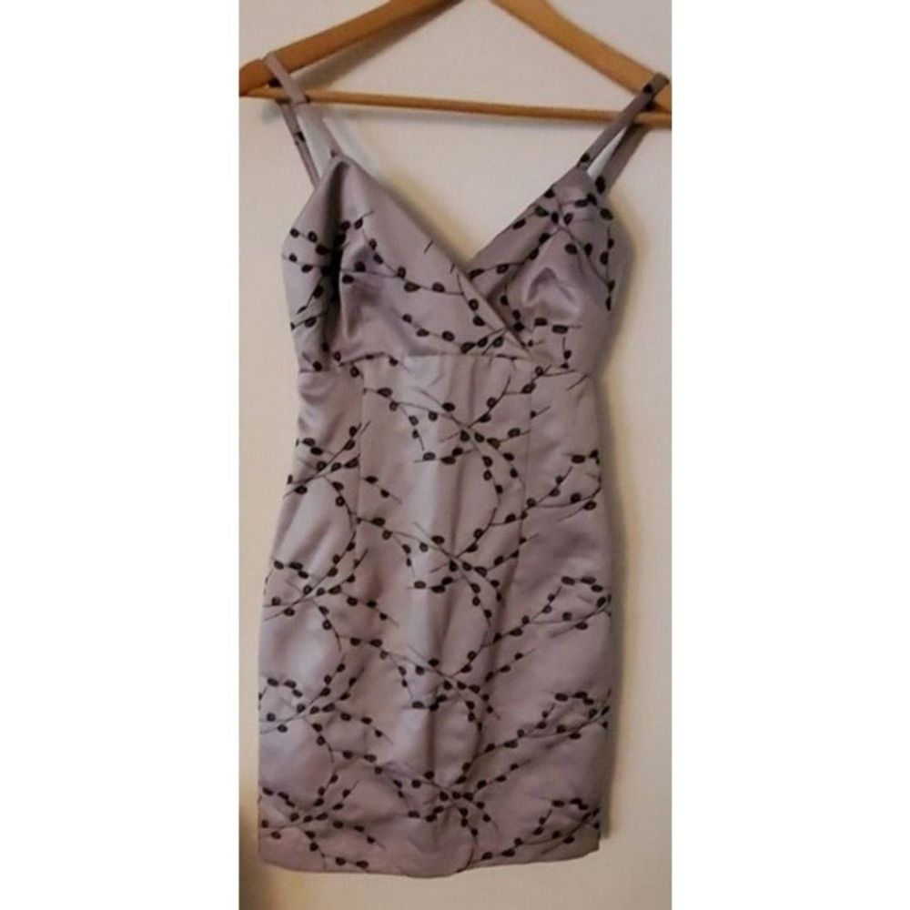 Hannah Hardy Embroidered Satin Empire Waist Babydoll Dress Silver Gray 2